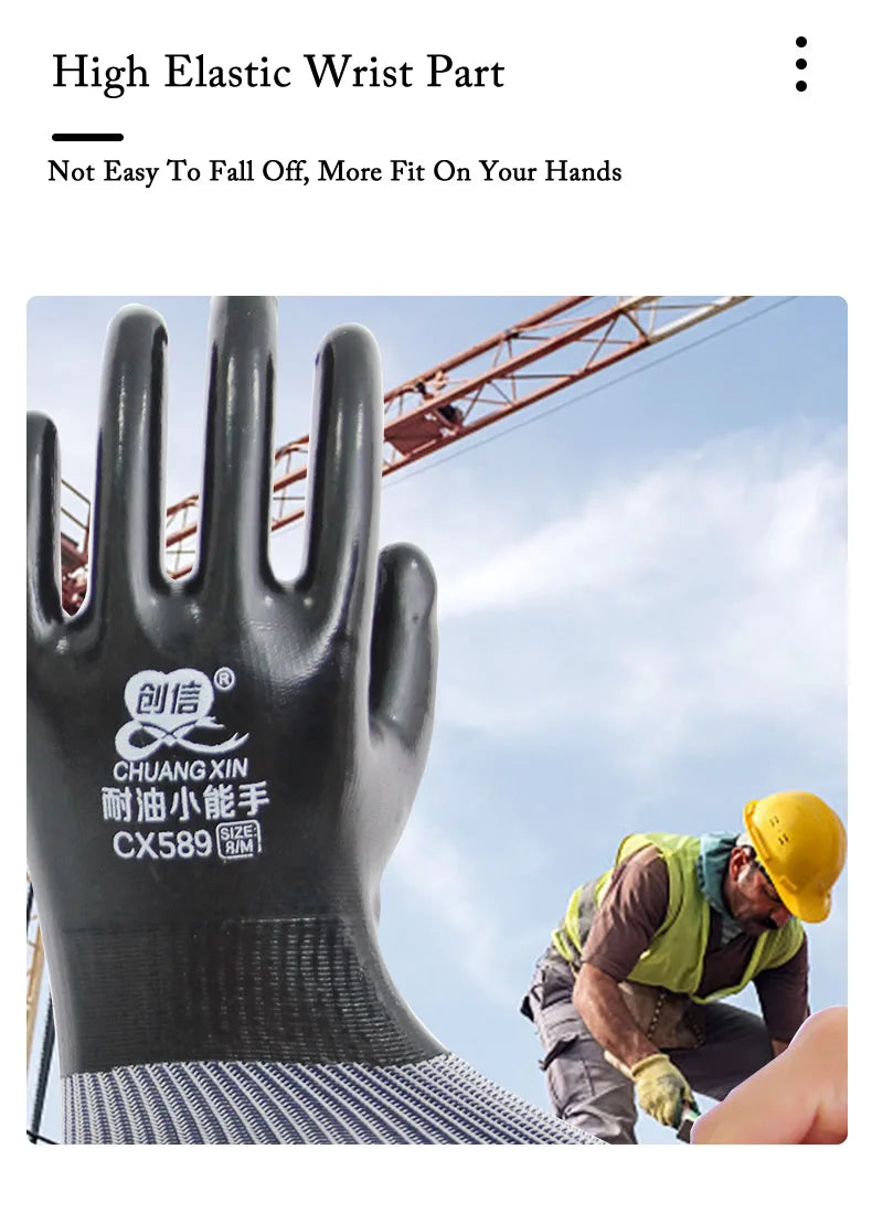 1pair Anti-Slip Waterproof Gloves Nitrile Coated Oil/Water Resistant Work Gloves For Garden Repairing Fishing Work Safety Gloves