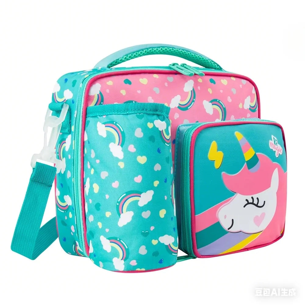 Primary School Lunch Bags for Children Complete Kit Handbags for Boys Lunch Box With Bottle Pockets Lunch Accesorios for Kids