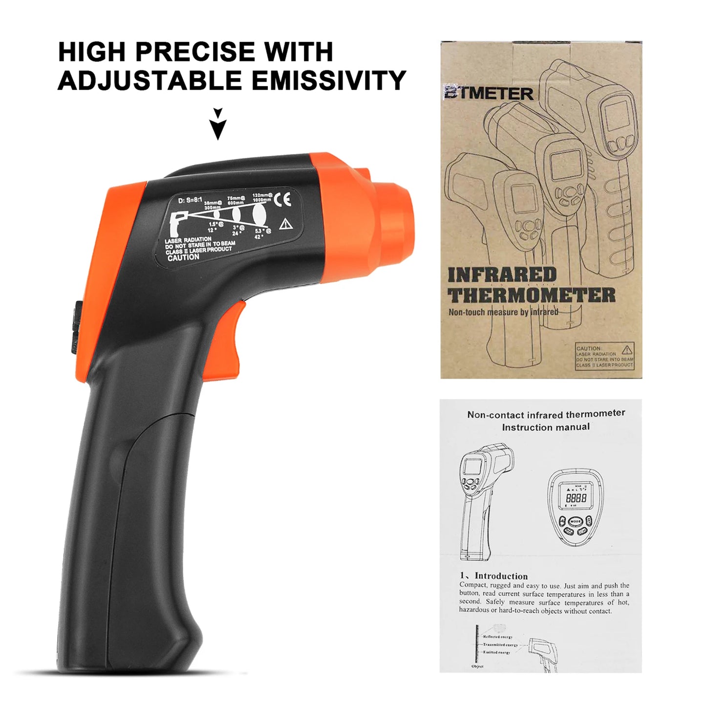 Infrared Thermometer Gun Handheld Heat Temperature Gun Laser Temperature Gun with Adjustable Emissivity Measure -50°C to 1800°C