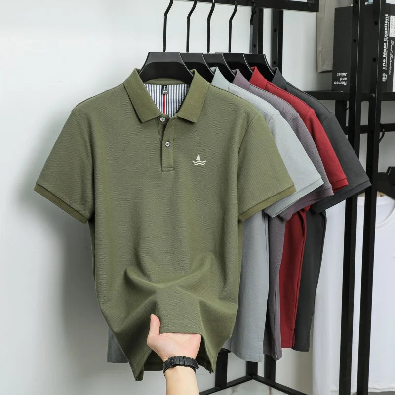 100% pure cotton men short sleeve polo shirt fashion exquisite sailboat embroidery summer comfort business casual lapel T-shirt
