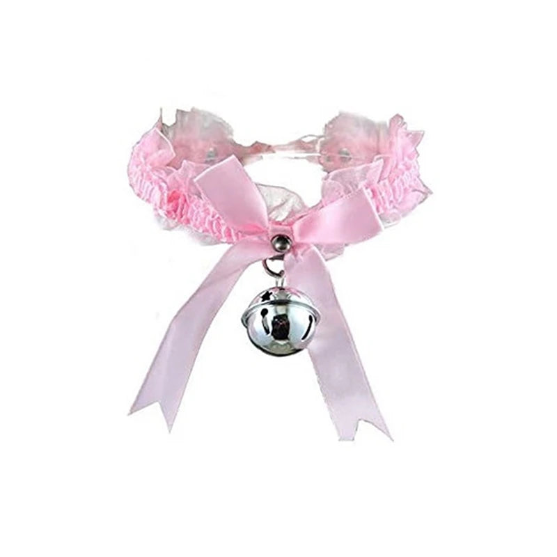 Gothic Women's Sexy Necklace Bow Knot Lace Collar Pendant Small Bell Choker