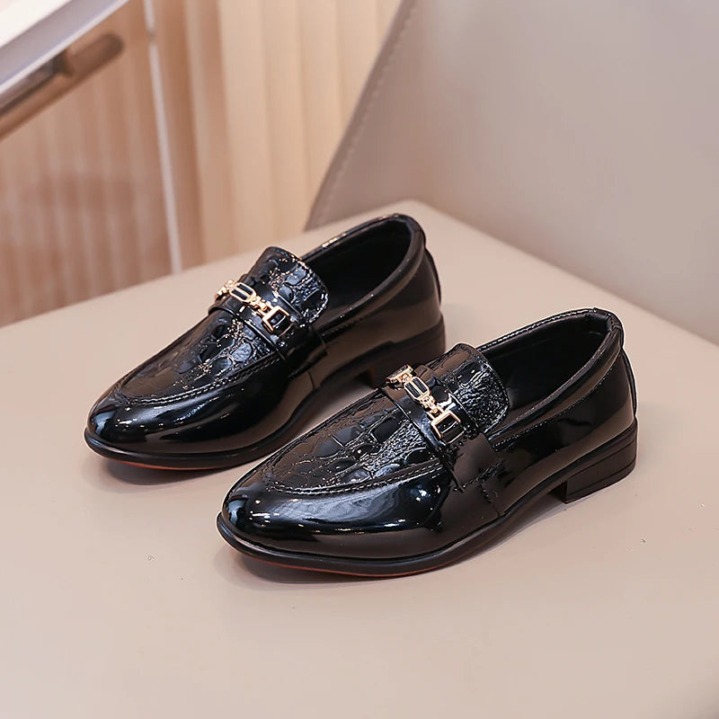 Boys Formal Shoes Black Classic Children Leather Shoes Point Toes Soft Bottom 2025 Spring Autumn Kids Flat Shoes British Style
