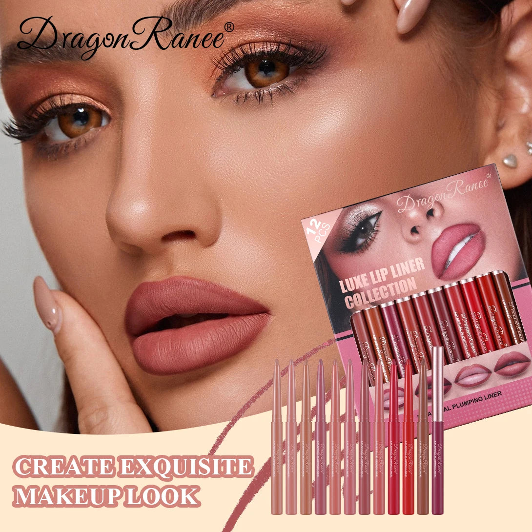 12-Piece Lip Liner Set, Matte, Easy to Outline, Waterproof and Sweat-Proof, Versatile for Daily Use, Long-Lasting, Delicate, Non-Smudging, a Must-Have for Beginners