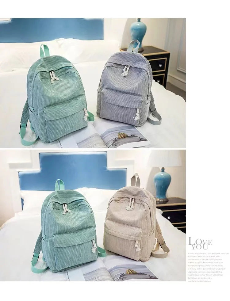 Corduroy Backpack, Academy Fashion School Bags for Middle/High School & College, Cute Tassel Detail, Versatile Casual Daily Bag