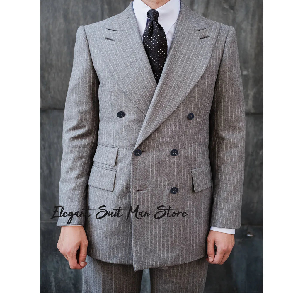 Wool Thick Striped Business Suit 2-piece Set(Jacket+pants) Business suit workwear Double breasted striped suit Jacket suit pants