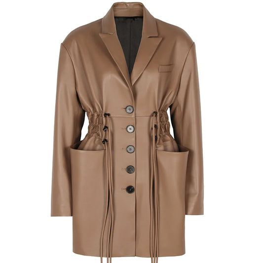 YOLOAgain Women's Leather Jacket Genuine Sheepskin Coat Single Breasted