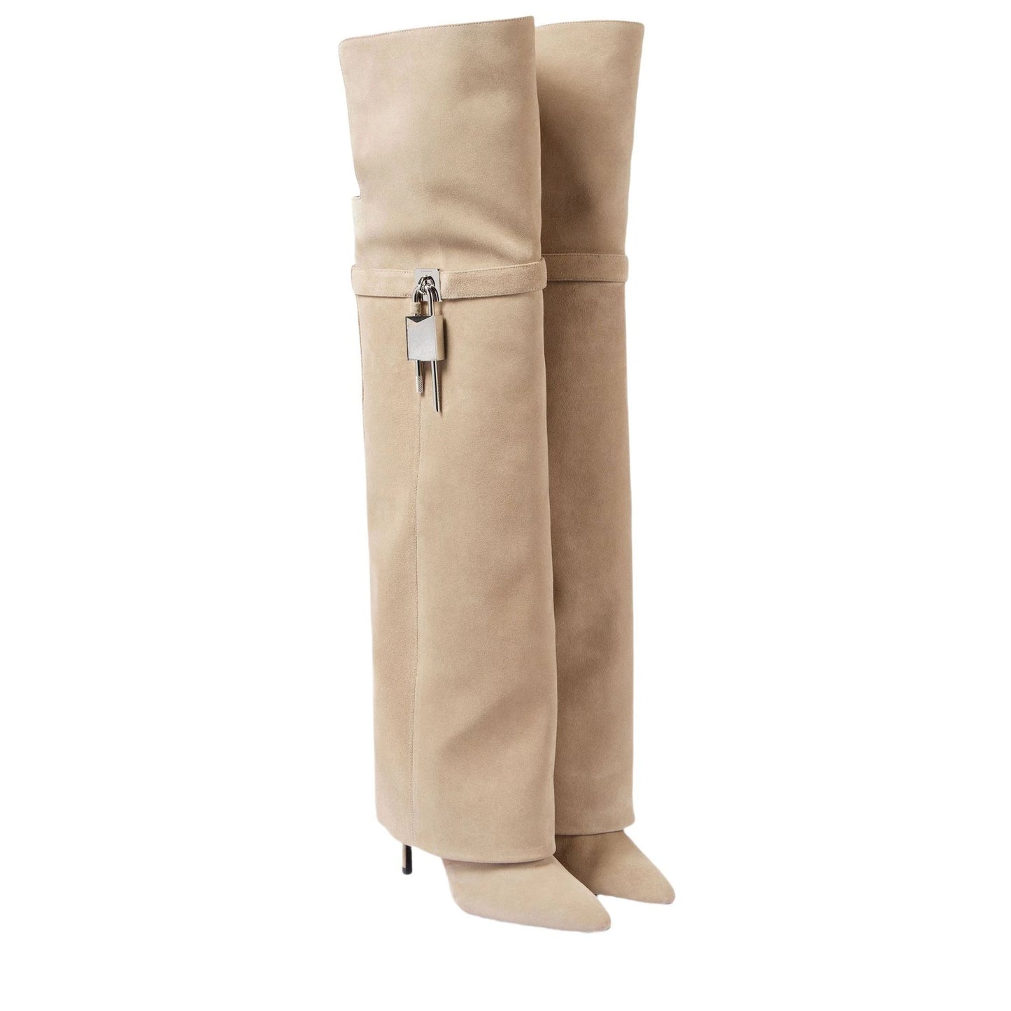 European and American women's fashionable large round toe over knee boots, slim high heels, shark button pants, long boots
