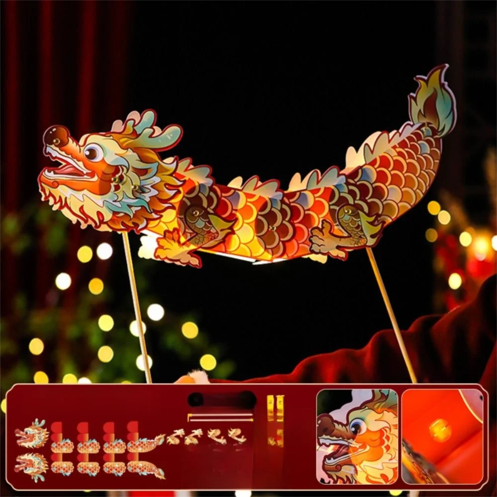 Luminous Mid-Autumn Dragon Dance Lantern DIY Craft Cartoon Chinese Style Dragon Lamp Festival Creativity Handheld Dragon Lantern