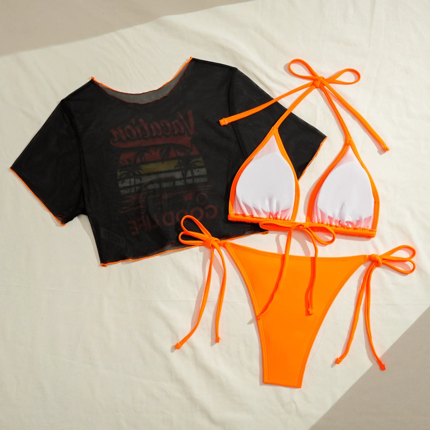 Bathing Suit Women European And American Sexy Fashion Tropical Positioning Printing Women's Three-piece Swimsuit BIKINI