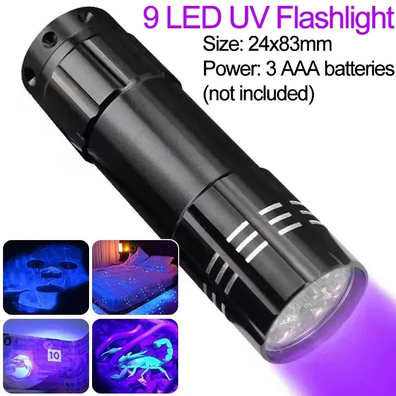 Portable LED UV Flashlight Ultra Violet Torch Zoomable 395/365nm Waterproof Inspection Lamp Pet Urine Stain Detector Lamp Tools
