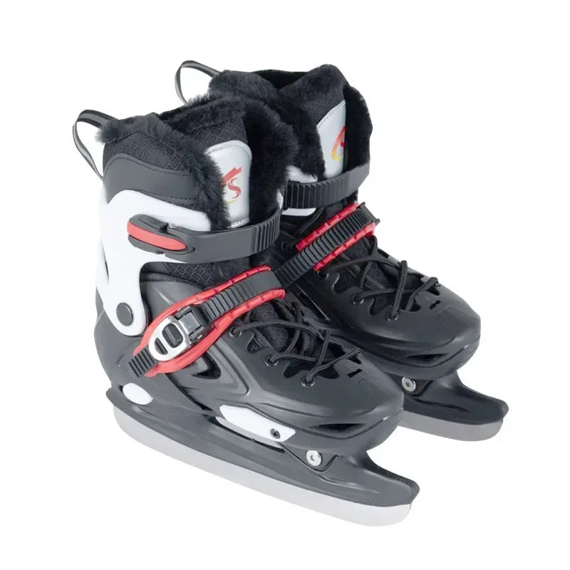 Winter Ice Hockey Balde Shoes Hard Shell Speed Skating Shoes Adjustable Waterproof Warm Thicken Skating Sneakers with Blade