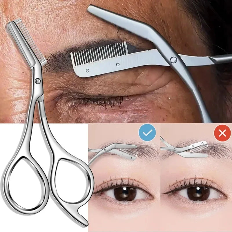 Stainless Steel Eyebrow Scissors Comb High Quality Makeup Scissors Trimming Eyebrow Knife for Men Women Hair Remover Shaver Tool