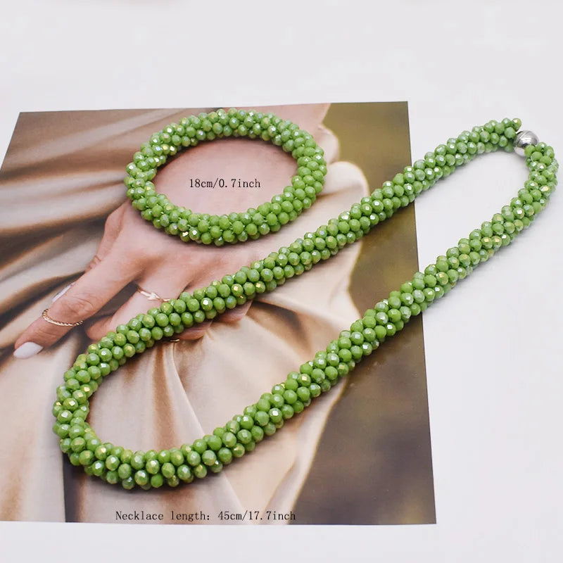 New Woven Bead Necklace Glass Beaded Bohemian Statement Necklace Bracelet Hair Accessory Set For Women Jewelry Gift