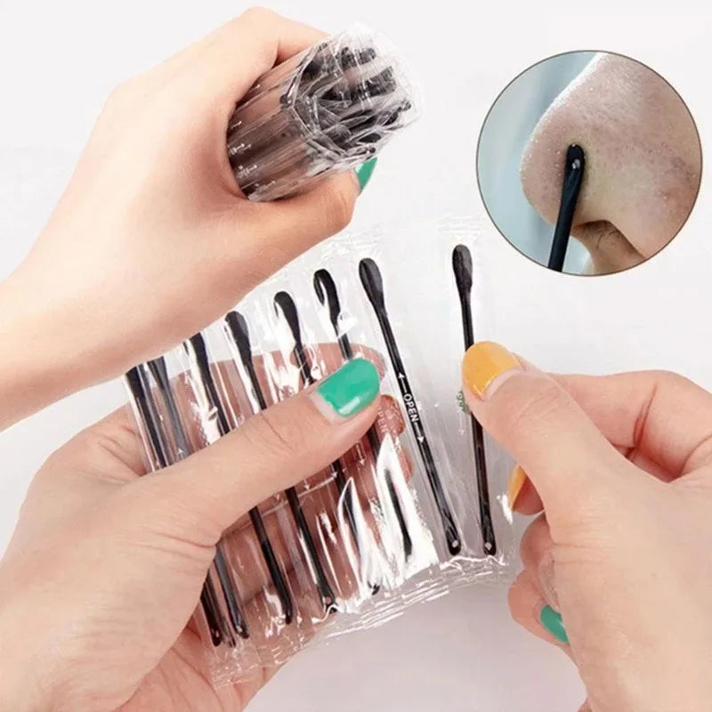 100/50Pcs Blackhead Remover Swabs Disposable Double-Headed Spiral Cotton Swab Individually Packaged Ear Picks Health Beauty Tool