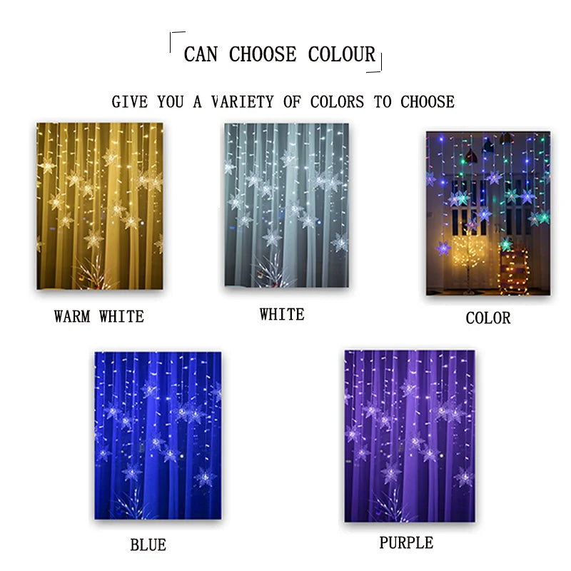 3.2M Christmas Snowflake Curtain Lights - LED Flashing Fairy String Lights, Waterproof for Holiday Party Wedding Xmas Tree Decor