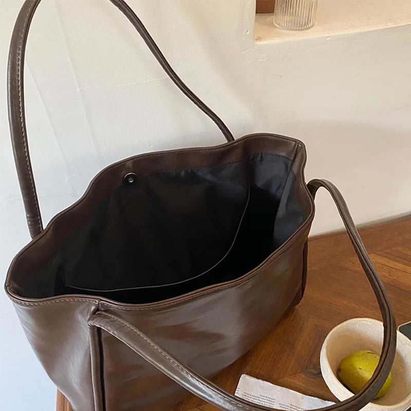 Women Tote Bag Fashion Underarm Pouch Large Capacity Soft Pu Leather Shoulder Bag Retro Crossbody Bag Casual Portable BucketBags