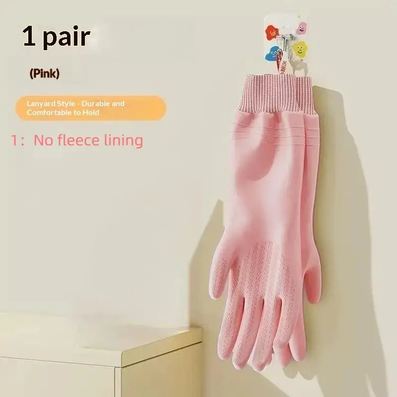 ♥Reusable Cleaning Gloves with Anti-Slip Palm Particles - Long-Sleeve Rubber Gloves for Kitchen, Dishwashing & Household Chores