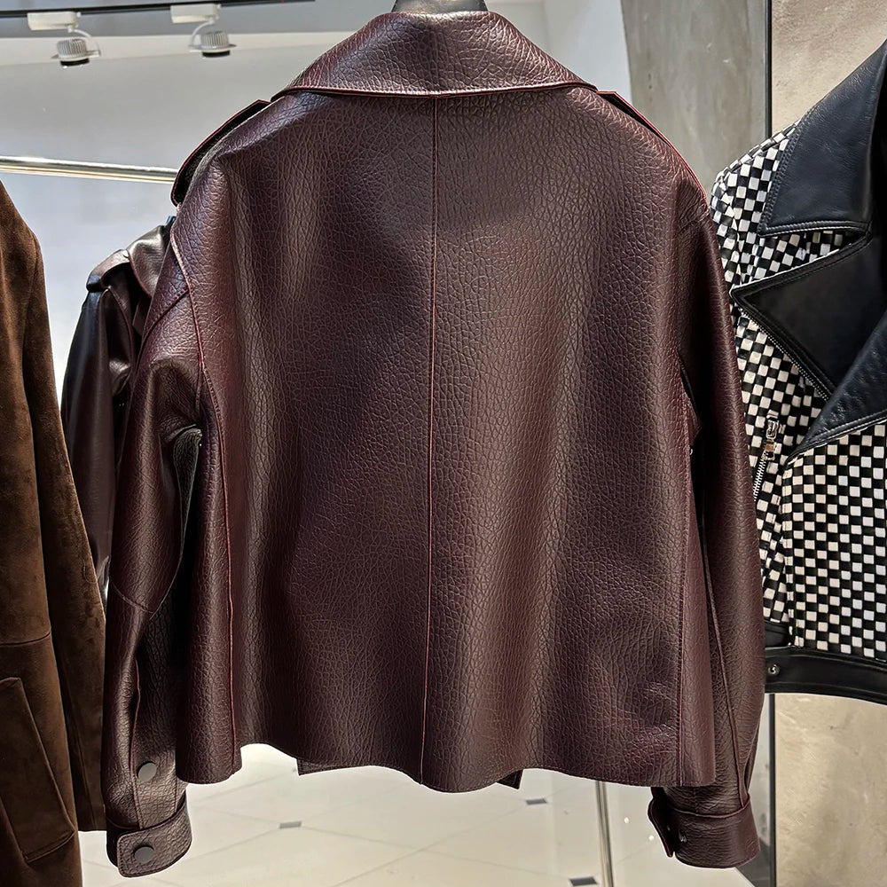 YOLOAgain Oversized Real Leather Jacket Women Sheepskin Coat