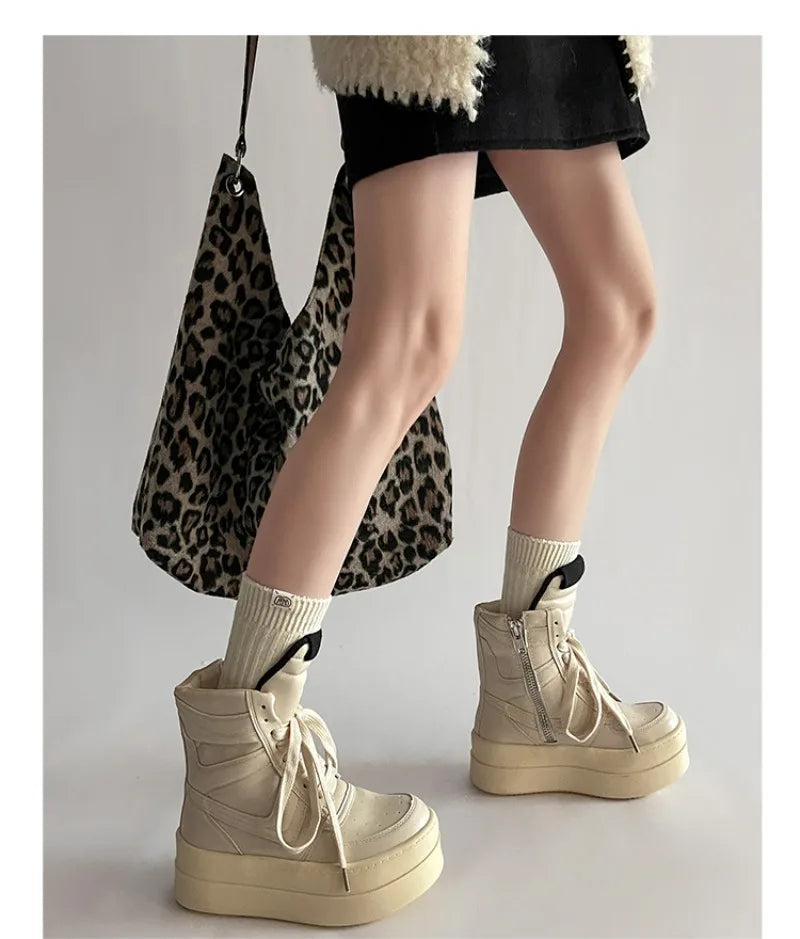 Shoes for Women Women's Ankle Boots Trendy Retro High-top Women's Shoes Fashion Casual Chunky Platform Luxury Designer Sneakers
