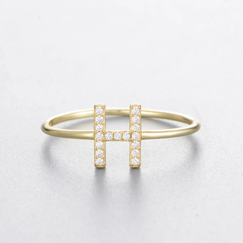 925 Sterling Jewelry A-Z 26 Letters Name Initial Rings Gold Plated Silver Fashion Simple S925 Ring Zircon Round Brilliant Cut