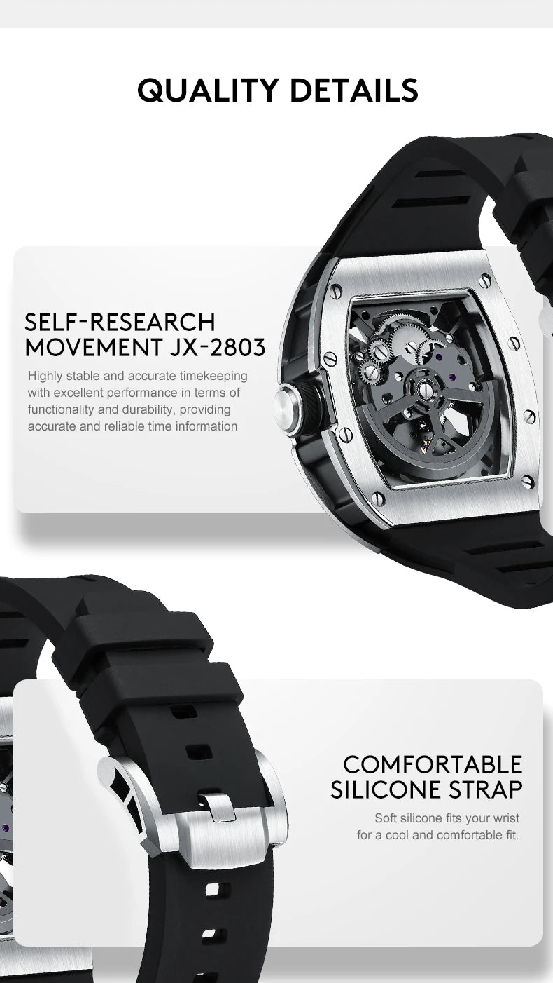 Watch for Men Skeleton Mechanical Sports Watches Men's Luminous Waterproof Automatic Wristwatch Steel Case Relogio Masculino