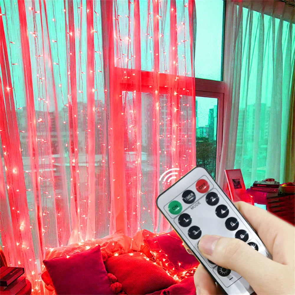 USB Plug Wedding Garland Valentine's Day Ramadan EID Mubarak Decoration for Home Curtain Lights 8 Modes LED Curtain Fairy Light