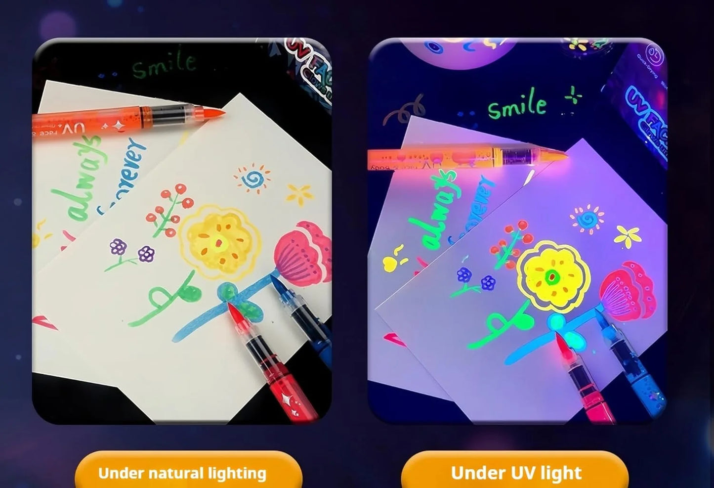 8 Colors UV Neon Face Paint Markers, Glow in the Dark Washable Multi-Surface Art Pens ， Face Painting