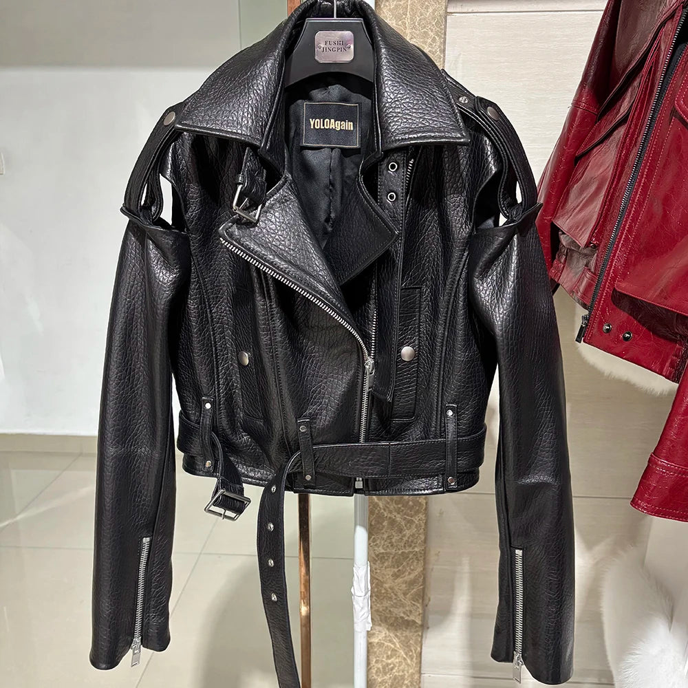 YOLOAgain Real Leather Jacket Women Cropped Jacket Spring 2025
