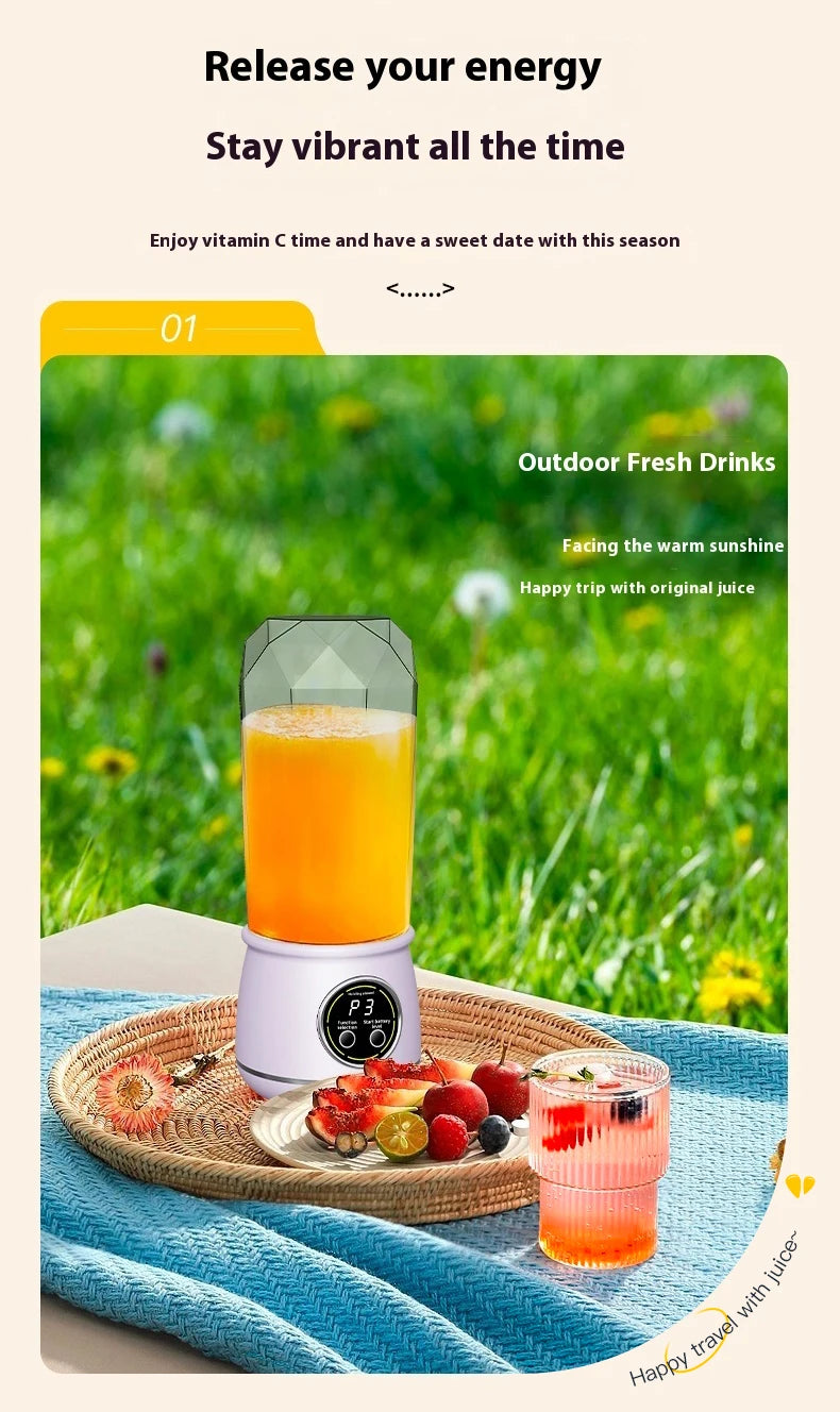 Portable USB rechargeable blender, electric juicer, 500ML capacity, 3-level power adjustment, for juicing fruits and vegetables