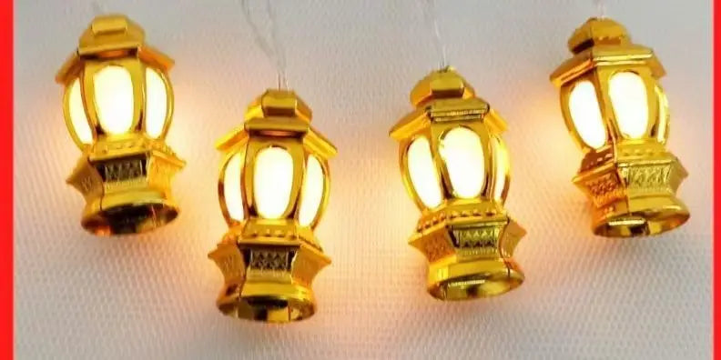 Solar Powered Lantern String Light 20 LEDS Eid Ramadan Decorative Lamp Outdoor/Indoor Waterproof for Islamic Home Garden Decor