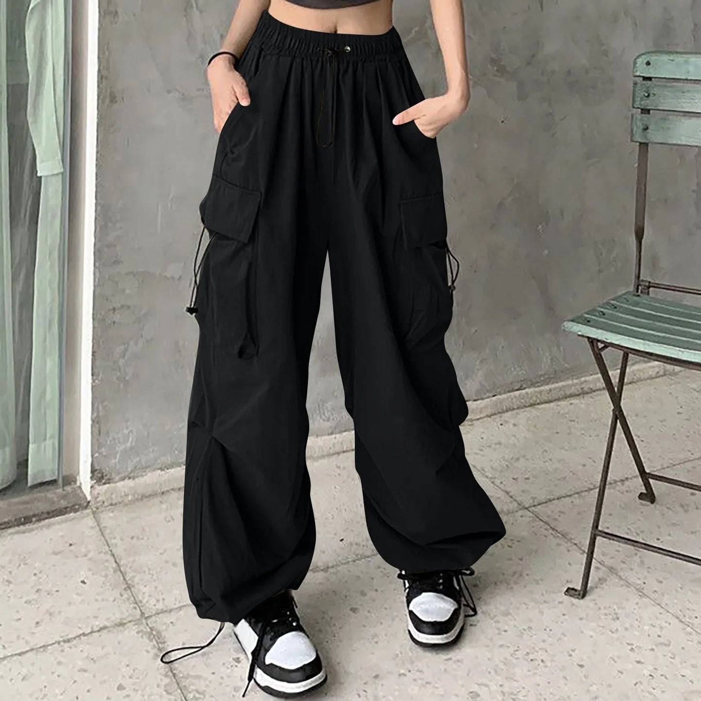 Women Pants Casual Low Waist Drawstring Sweatpant Solid Drawstring Parachute Trousers Oversized Pants Jogger Women'S Pants