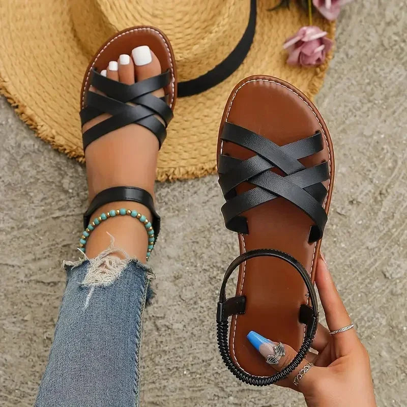 2026 New Shoes for Women Summer Women Flat Bottom Sandals Roman Strap Non Slip Rubber Soles Fashion Ladies Daily Sandals Women