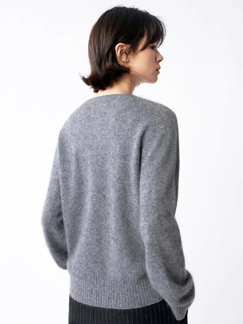 SuyaDream, Women Fleece Pullovers, V Neck, 3.8%Cashmere 96.2%Wool, Chic Warm Sweaters, 2025 Fall Winter Solid Top, Camel, Olive