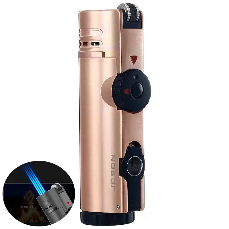 JOBON Inflatable 4 Torch Jet Windproof Lighter Metal Grinding Wheel Flint Lighter Gas Butane Inflatable Gift Cigar Lighter