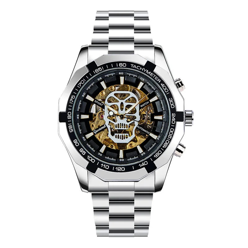 Automatic mechanical watch, fashionable hollow gold automatic mechanical watch, hot-selling business skull watch