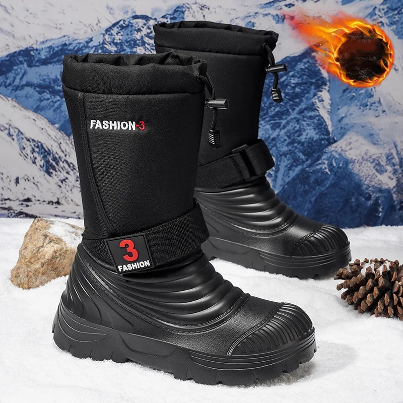 Men's New Snow Boots for Autumn and Winter, Fleece-Lined and Thickened, Cold-Proof, Outdoor Warm, Waterproof, Anti-Skiing, Hiking