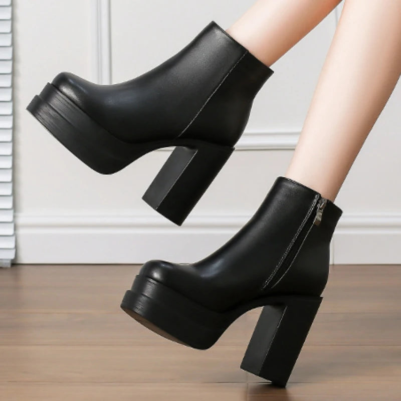 2025 New Women's Boots Sexy Ultra High Heels Woman Round Toe Boots Platform Shoes Women Shoes Ankle Boots Zipper Party Shoes