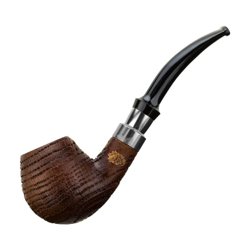 Oak Wood Sandblasted Tobacco Pipe with Gold Silver Band 9mm Filter Straight Bent Smoking Pipe for Men Gift Accessories
