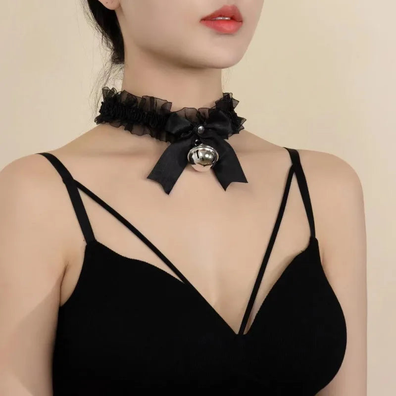 Japanese Bow Lace Lace Bell Necklace Choker Collarbone Neck Accessory Sexy Sweet Soft Girl Neck Strap Cos Maid Collar