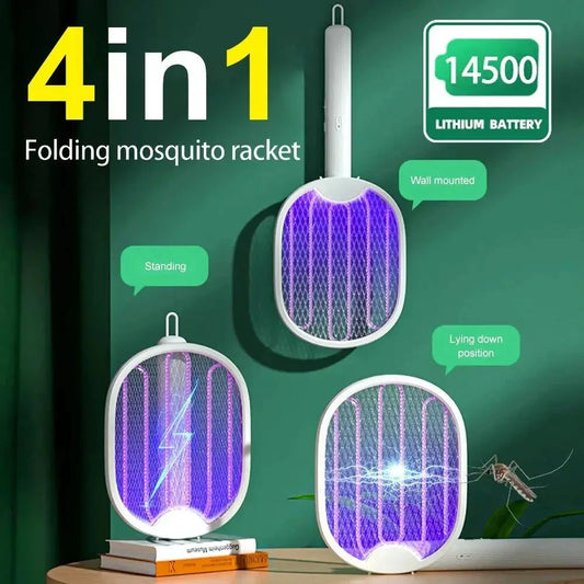 Foldable Electric Mosquito Killer Racket - 3000V Bug Zapper with UV Light, USB Rechargeable Fly Swatter Insect Trap