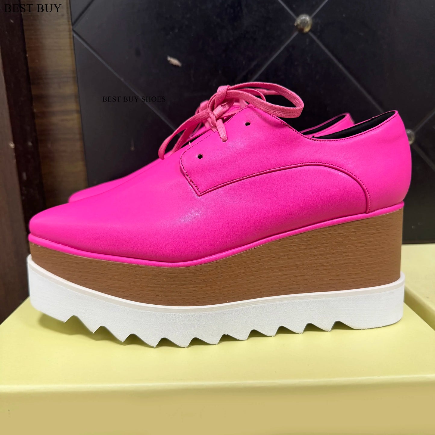Women Fashion patent Stars high Loafers Shoes Lady Square Toe lace-up Thick Bottom Platform Wedge Shoes For Women sneakers