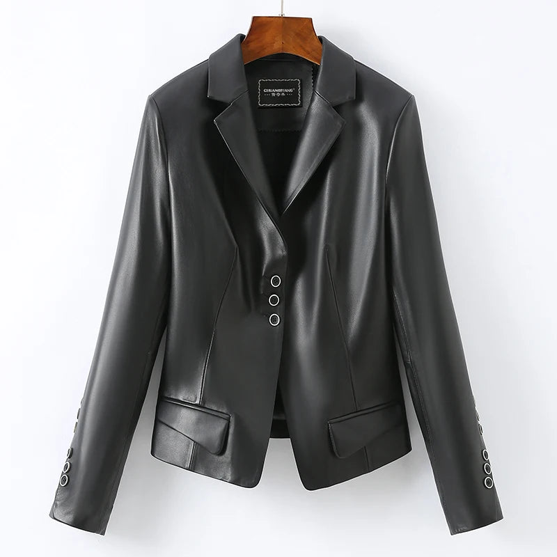 Leather Leather Clothing Women's 2025 Short Slim Jacket High Quality Sheepskin Women's Fashion Locomotive Autumn