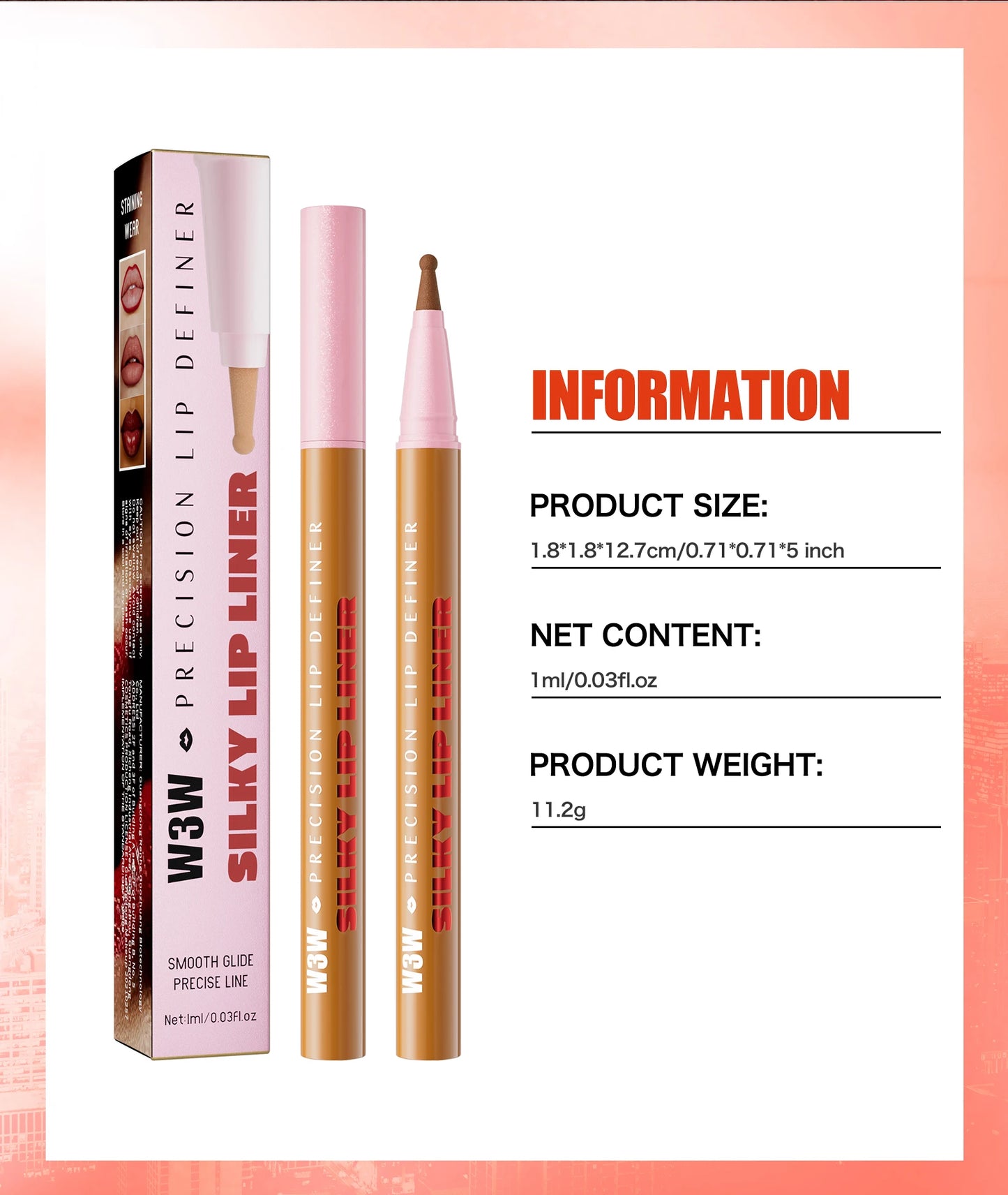 Waterproof Long Lasting Lip Liner Pencil, High Pigment Smooth Matte Lip Liner, Sweatproof Non-Fading Lip Contour Makeup