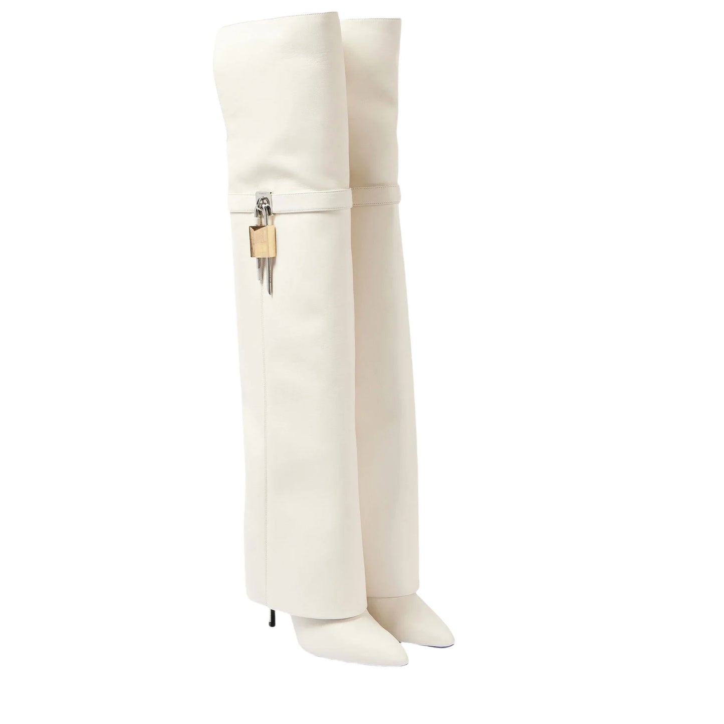 European and American women's fashionable large round toe over knee boots, slim high heels, shark button pants, long boots