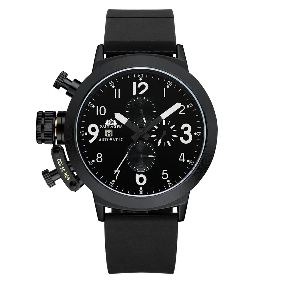 Automatic Watches for Men Mechanical Self Wind Rubber Boat Case Orange Blue Yellow Grey Fashion U Left Hand Reloj Hombre Baratos