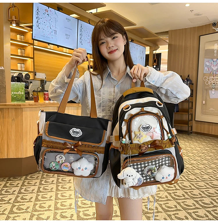 Large Capacity Children's School Bag Set for Girls Primary And Middle School Double Shoulder Backpack Sweet College Style