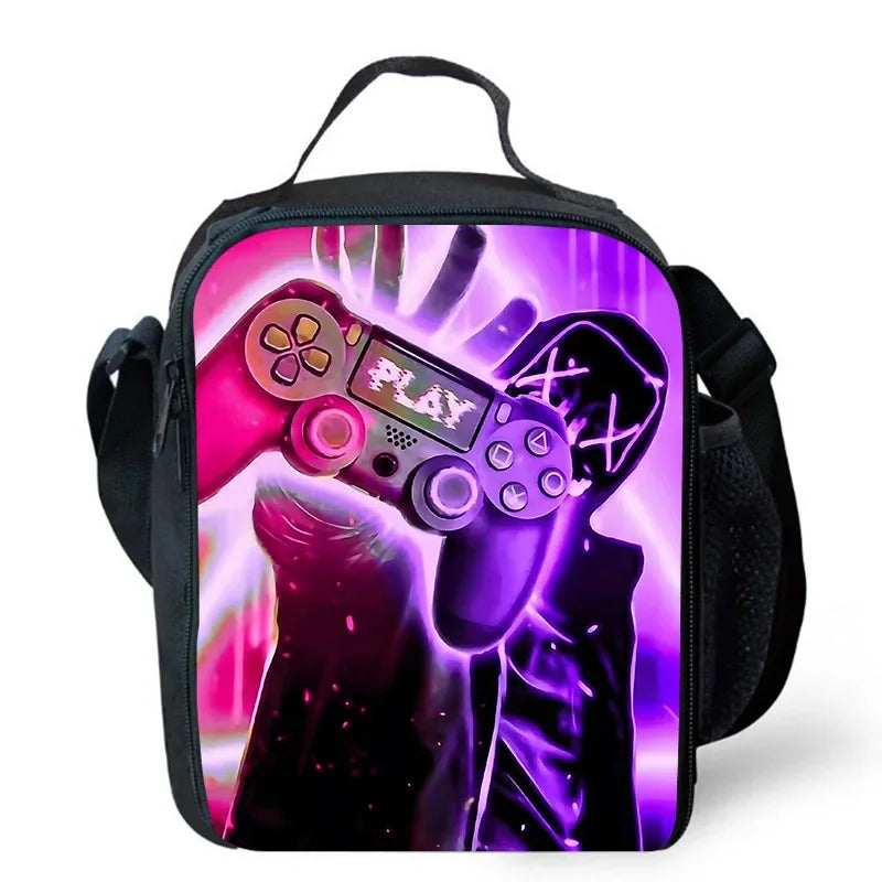Lunch bags for Child,Cartoon Game con-so-les School Picnic Bags for Boys,Large Kids Insulation Cooler Bags for Aged 4-10 years