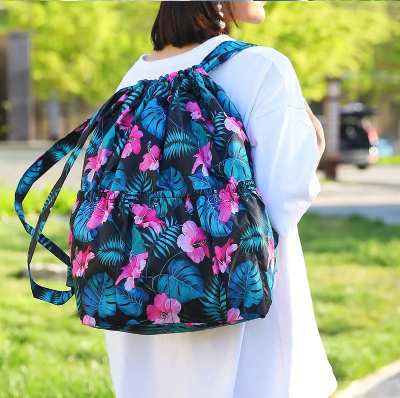 Women's Backpack Drawstring Large Capacity Lightweight Leisure Minimalist Portable Shopping Travel Bag Fitness Sports Bag