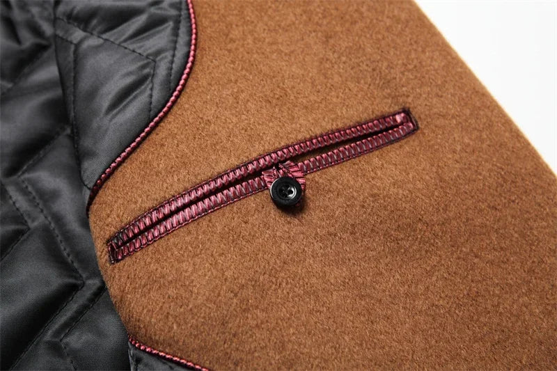 Wool 54.3% autumn and winter new men's woolen coat medium and long suit collar cotton thickened woolen coat men's coat
