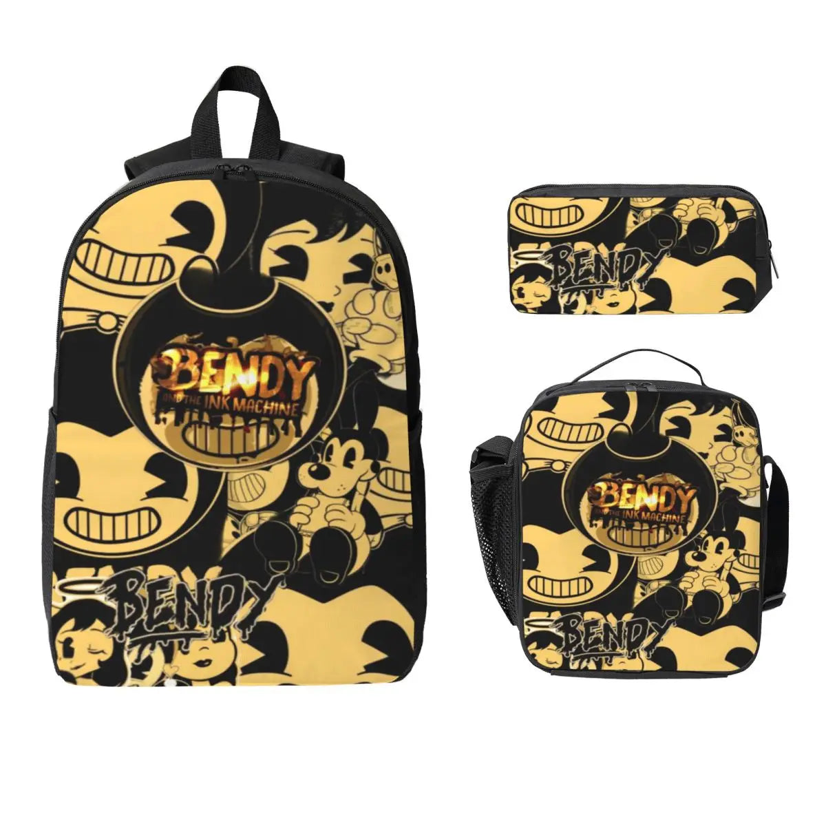 3Pcs Bendys And The Dark School bags Set for Boy Girl Pen Bags Backpack Sets with Lunch Box For School Students Knapsack